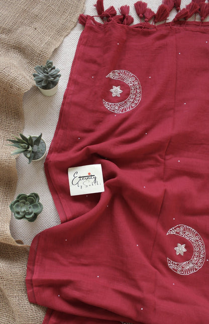Cherry Red Chand Tara Handwork Saree - Eternity by Sakshi