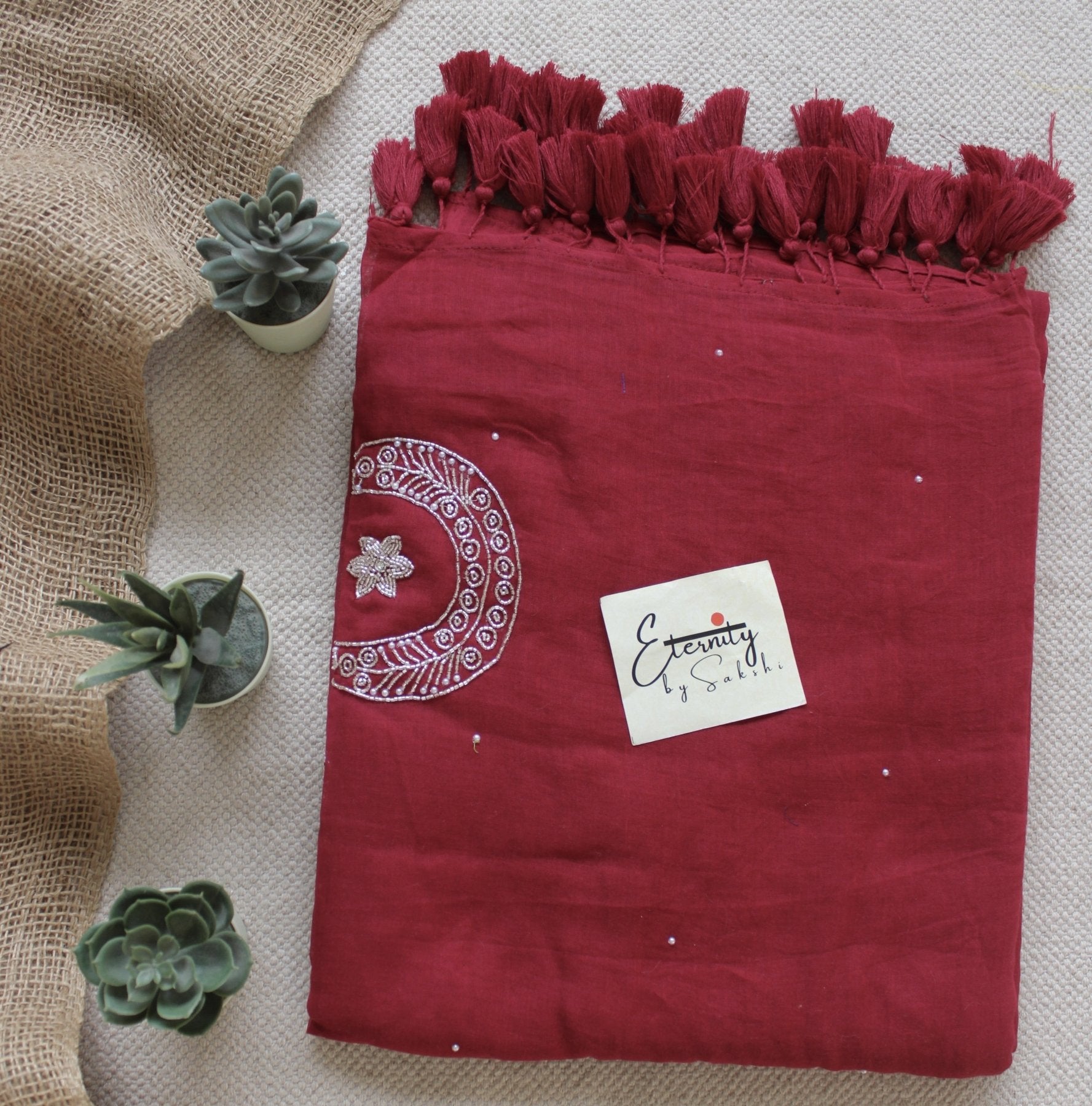 Cherry Red Chand Tara Handwork Saree - Eternity by Sakshi