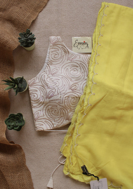 Yellow Pearl Saree + Pearl Blouse Combo - Eternity by Sakshi