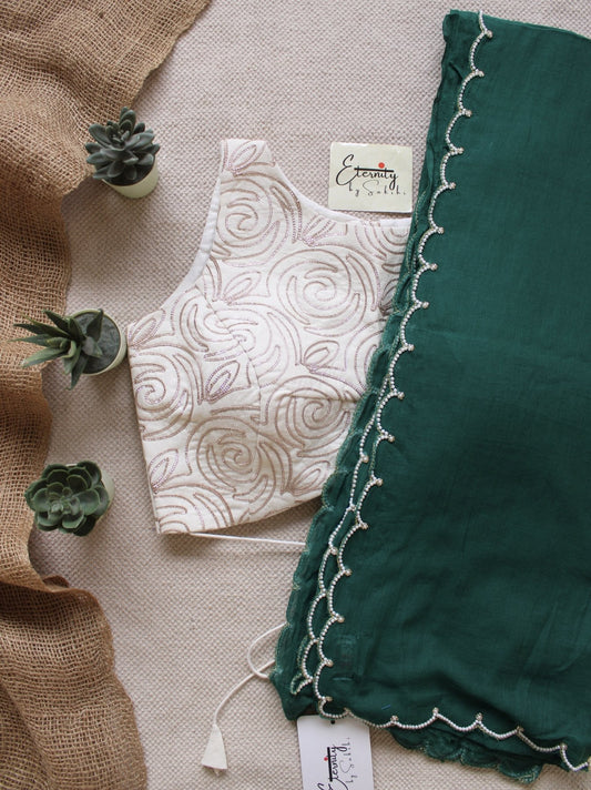 Peacock Pearl Saree + Pearl Blouse Combo - Eternity by Sakshi