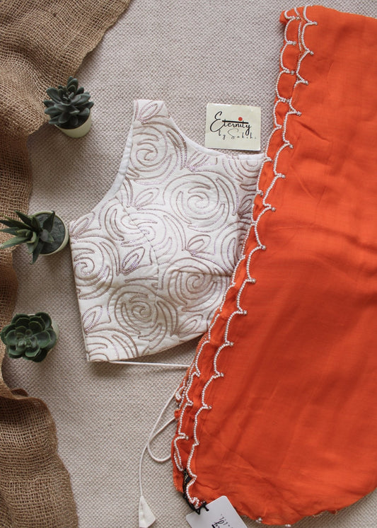 Orange Pearl Saree + Pearl Blouse Combo - Eternity by Sakshi
