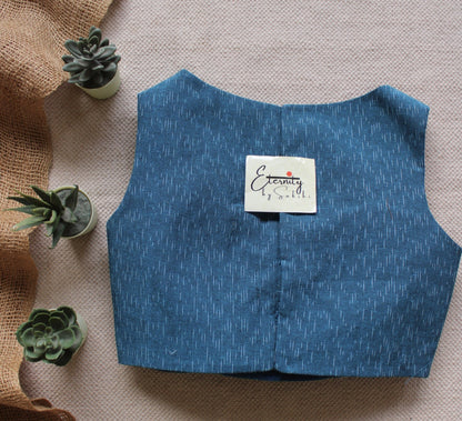 Blue Ikat Boatneck Blouse - Eternity by Sakshi