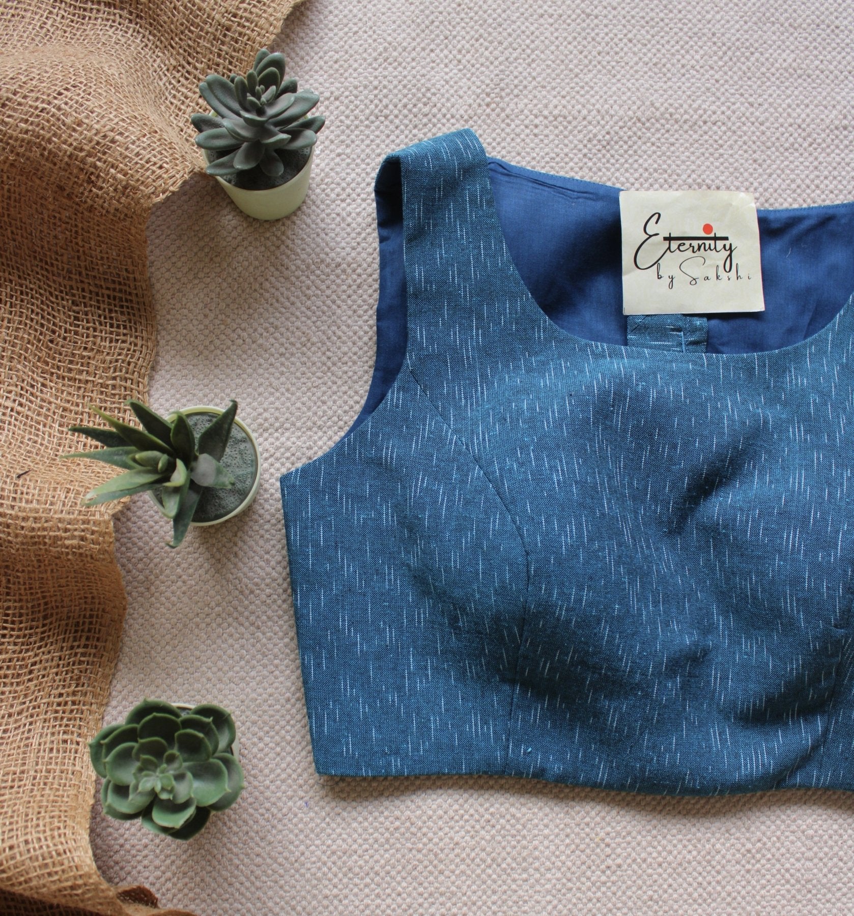 Blue Ikat Boatneck Blouse - Eternity by Sakshi