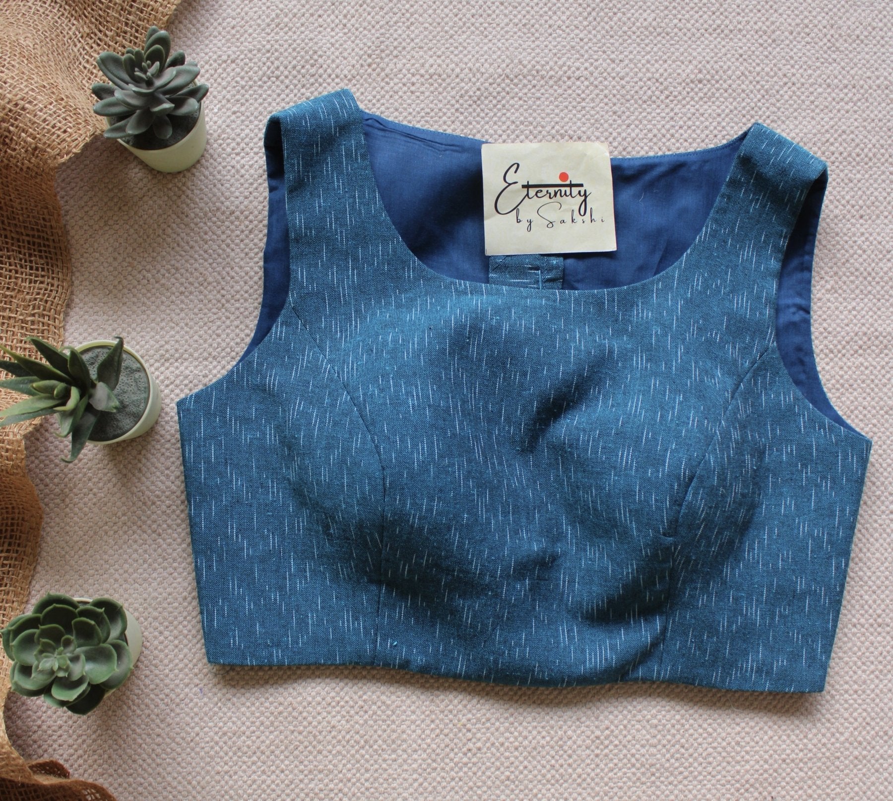 Blue Ikat Boatneck Blouse - Eternity by Sakshi