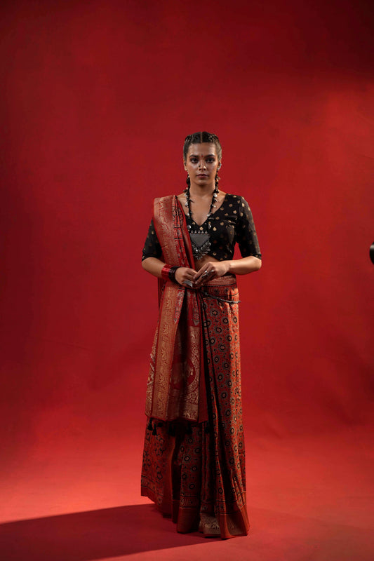Rajvanshi Ajrakh Dola Silk Saree