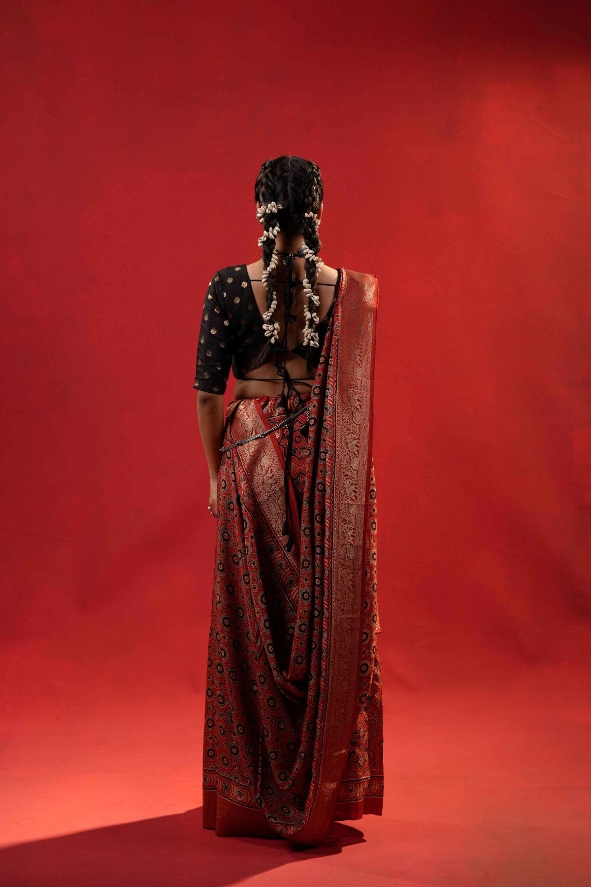 Rajvanshi Ajrakh Dola Silk Saree + Royal Ember Shadow Blouse Combo - Eternity by Sakshi
