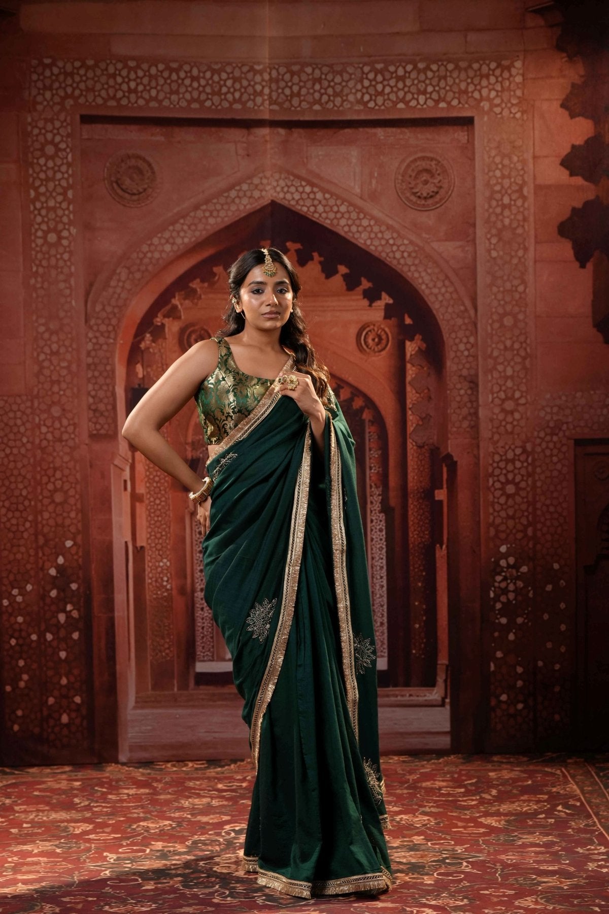 Emerald Elegance Handwork Saree - Eternity by Sakshi