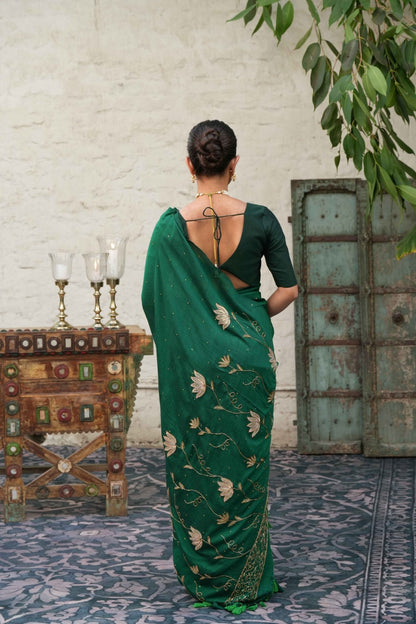 Green Ratrani Handwork Saree + Green Shadow Blouse Combo - Eternity by Sakshi