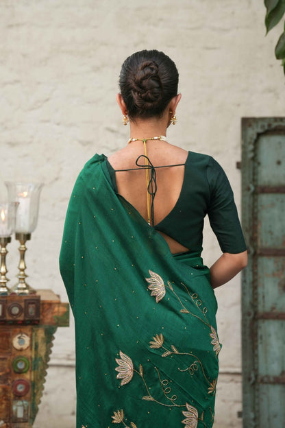 Green Ratrani Handwork Saree + Green Shadow Blouse Combo - Eternity by Sakshi