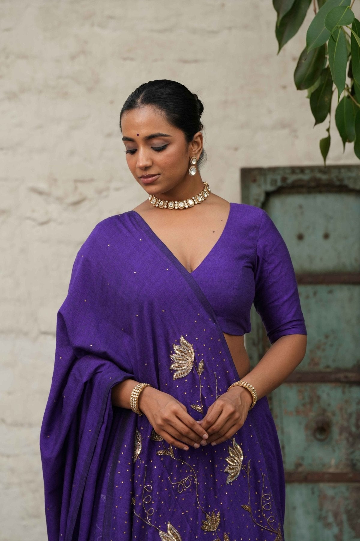 Purple Ratrani Handwork Saree + Purple Shadow Blouse Combo - Eternity by Sakshi