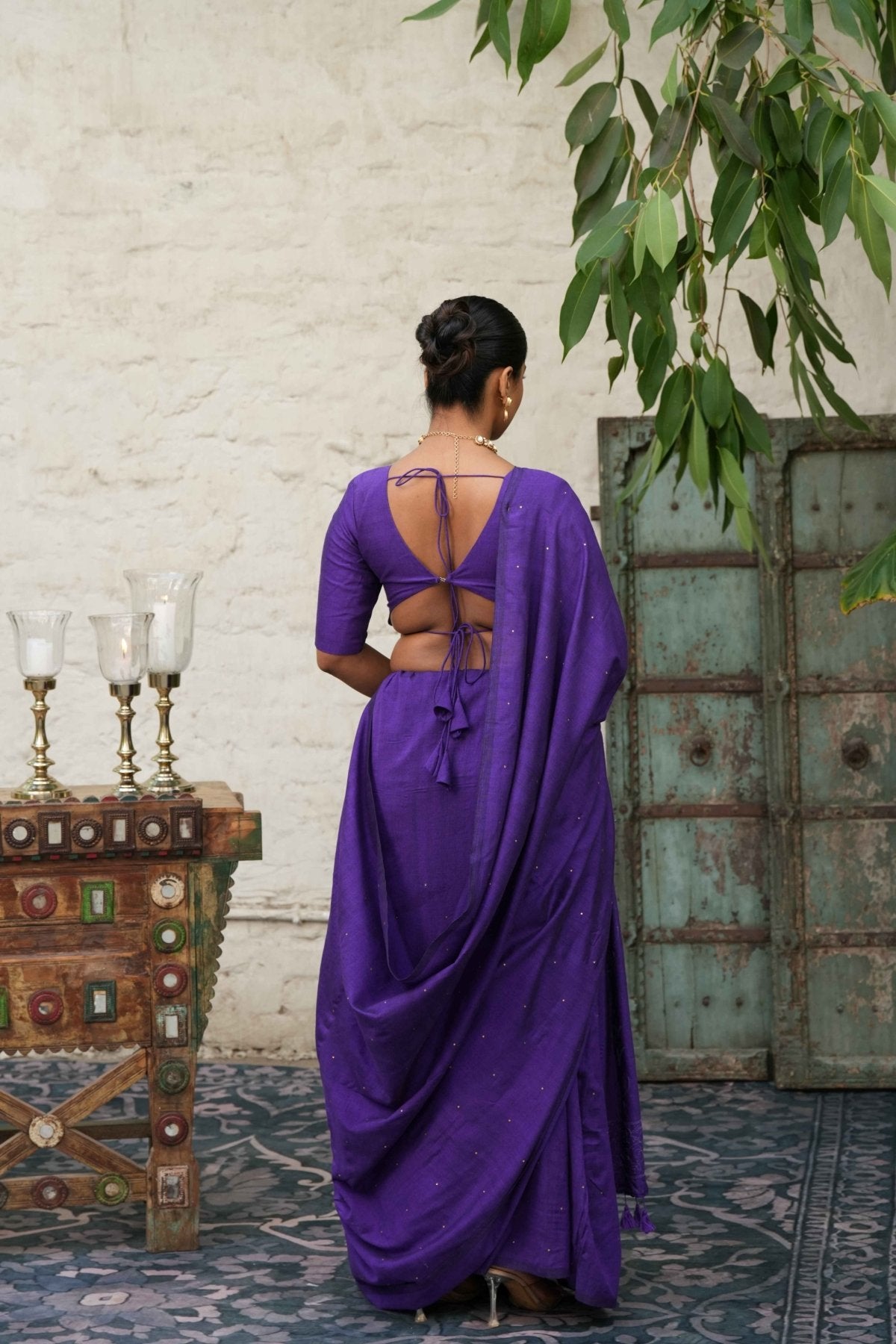 Purple Ratrani Handwork Saree + Purple Shadow Blouse Combo - Eternity by Sakshi