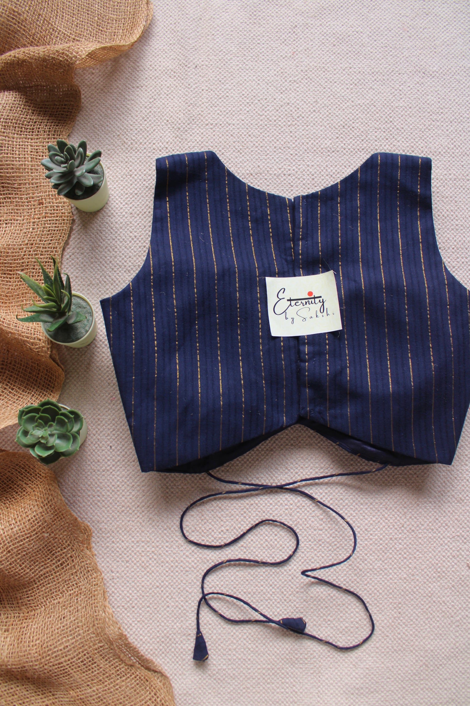 Navy Blue Navya Stripes Blouse Back Look