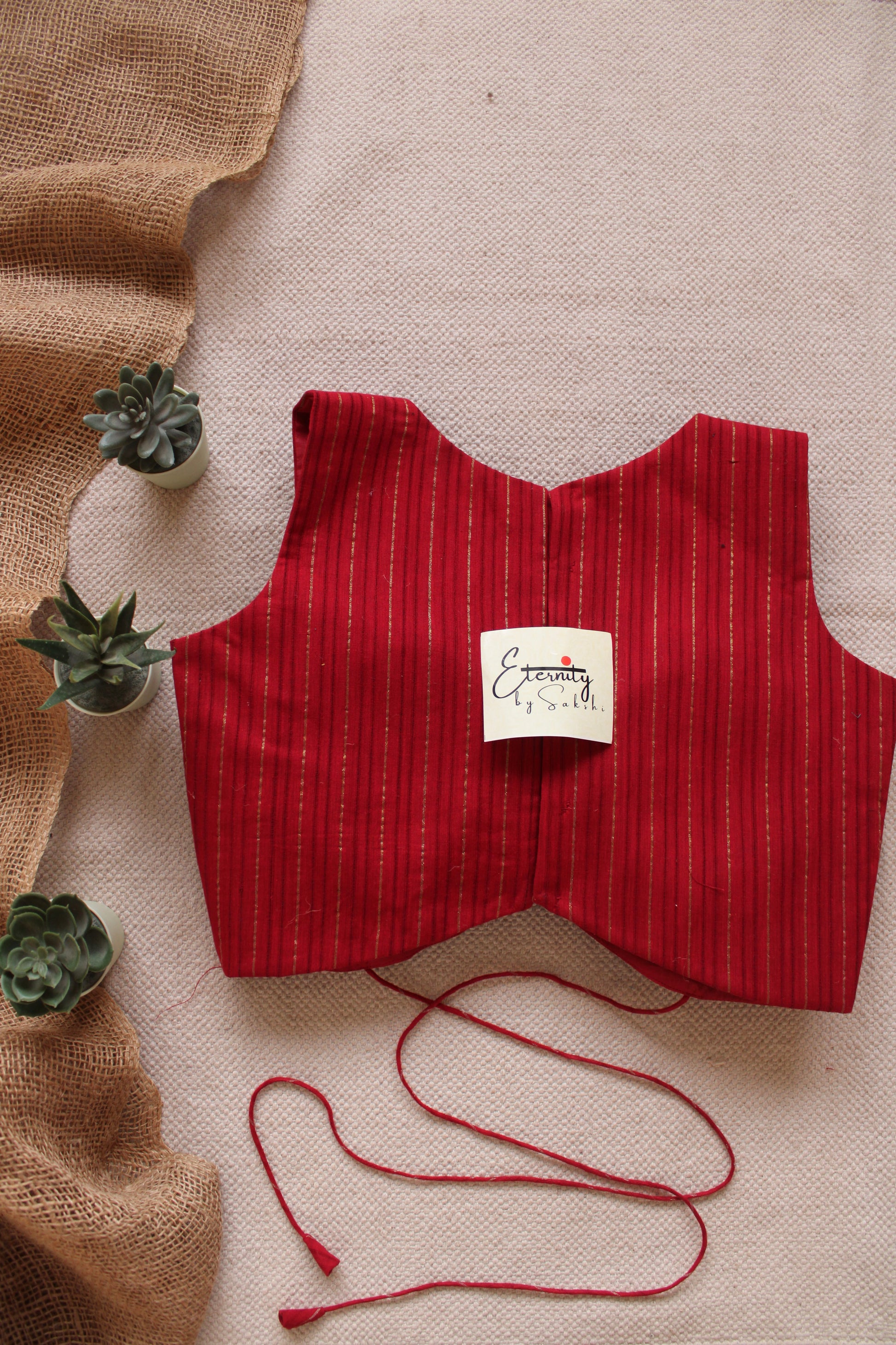 Red Navya Stripes Blouse Back Look