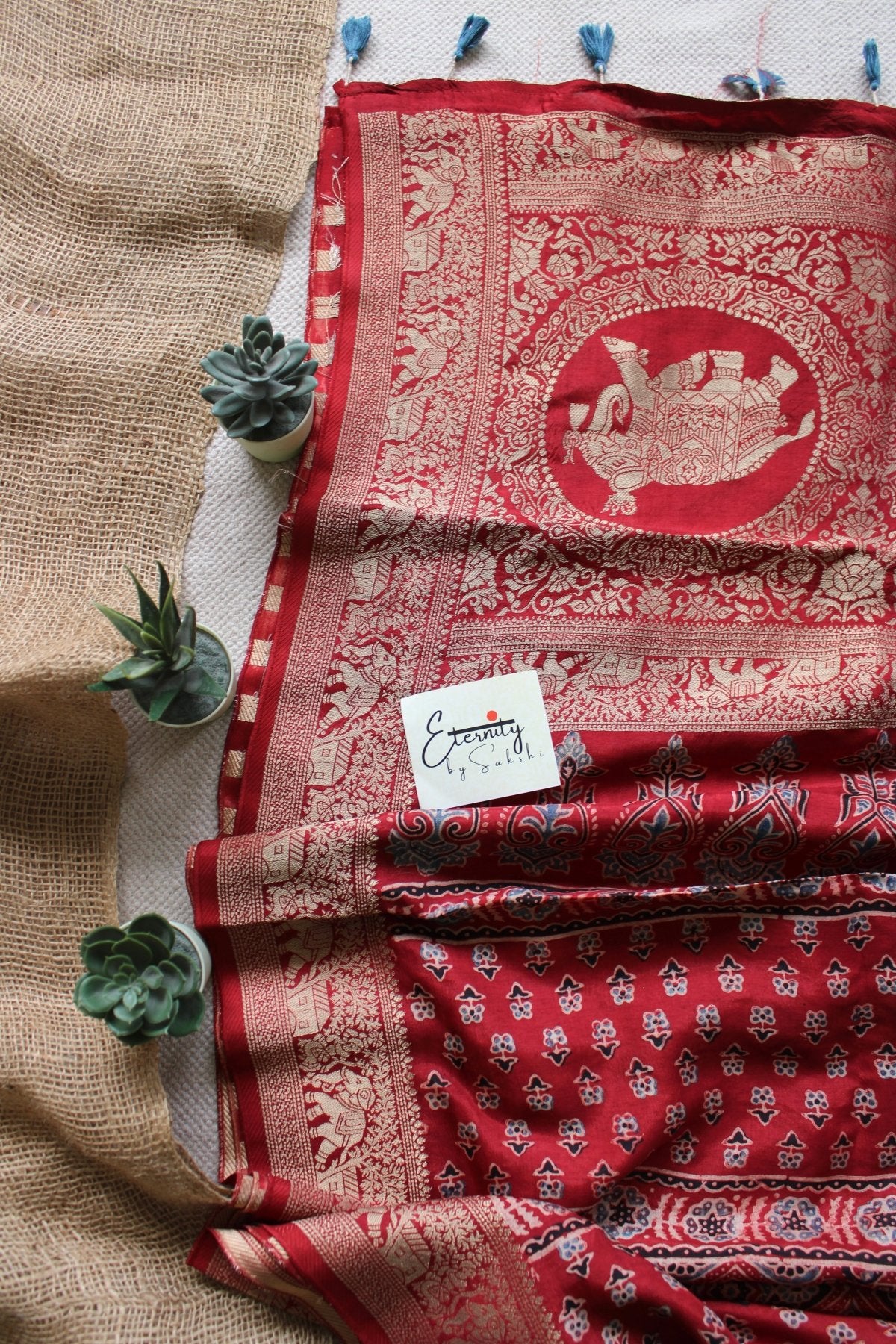 Ruby Essence Ajrakh Dola Silk Saree - Eternity by Sakshi