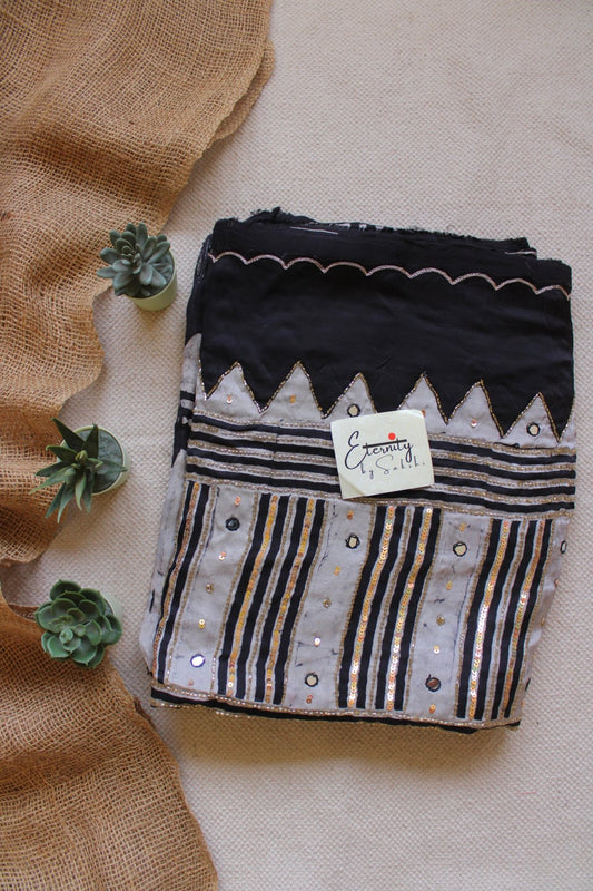 Smoky Ajrakh Modal Silk Saree with Artisan Handwork - Eternity by Sakshi