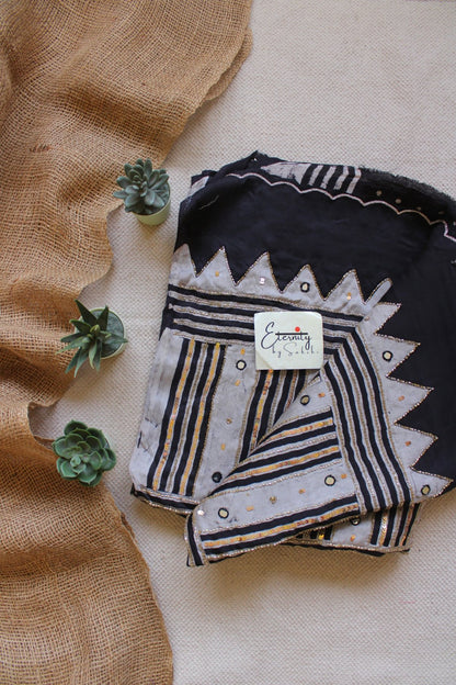 Smoky Ajrakh Modal Silk Saree with Artisan Handwork - Eternity by Sakshi