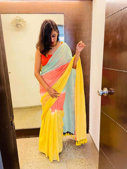 YELLOW TIE AND DYE SAREE