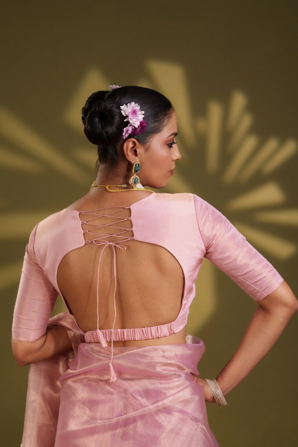 Light Pink Tissue Elastic Blouse - Eternity by Sakshi