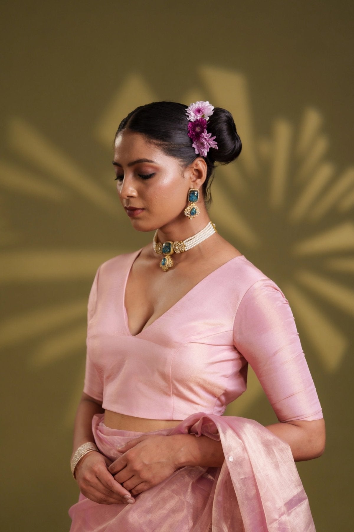 Light Pink Tissue Elastic Blouse - Eternity by Sakshi