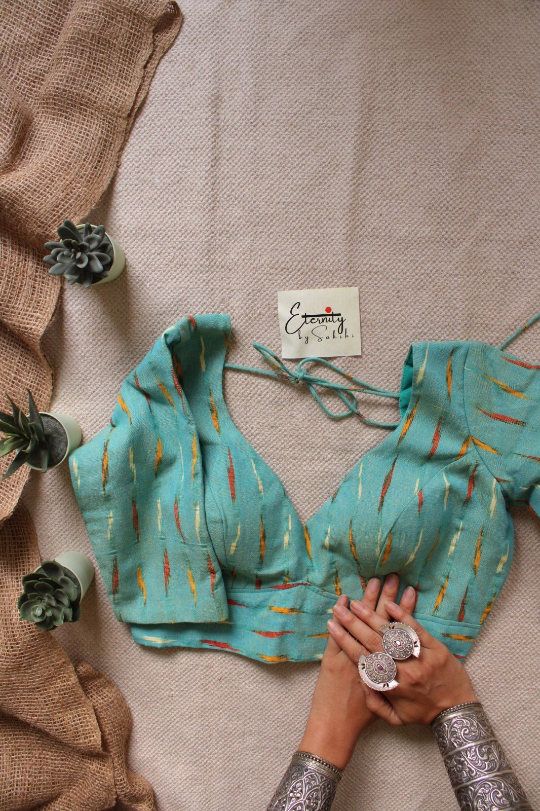 Cyan Ikkat Ready to Wear Blouse - Eternity by Sakshi