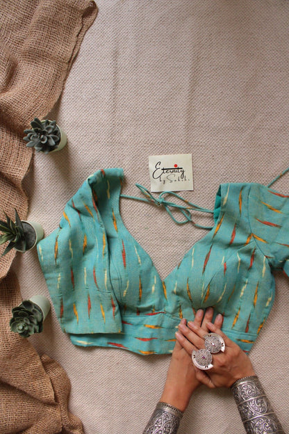 Cyan Ikkat Ready to Wear Blouse - Eternity by Sakshi