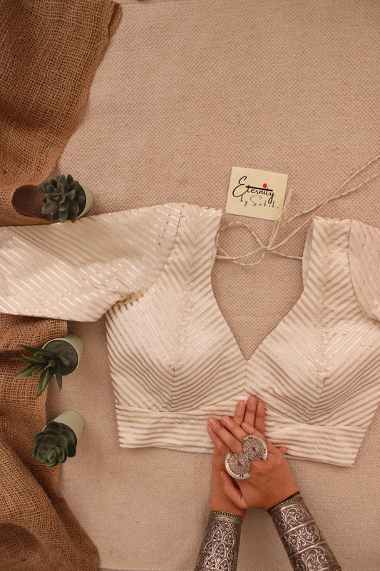 White Stripes Chanderi Blouse - Eternity by Sakshi