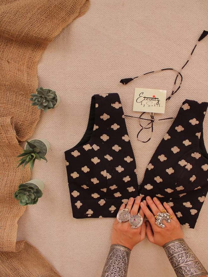 Black Ajrakh Mughal Blouse - Eternity by Sakshi