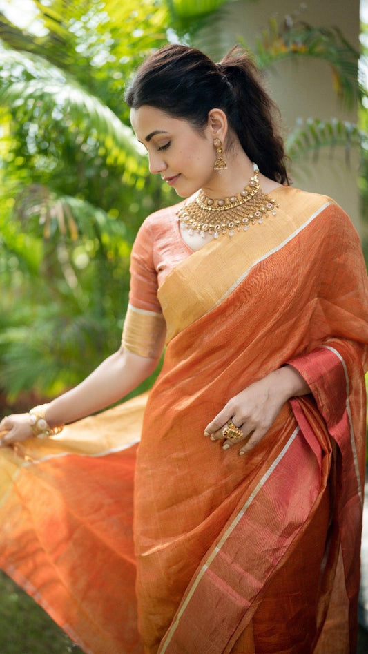 Aza Metallic Linen Saree - Eternity by Sakshi