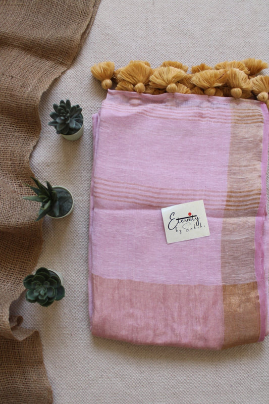 Baby Pink Parijat Linen Saree - Eternity by Sakshi