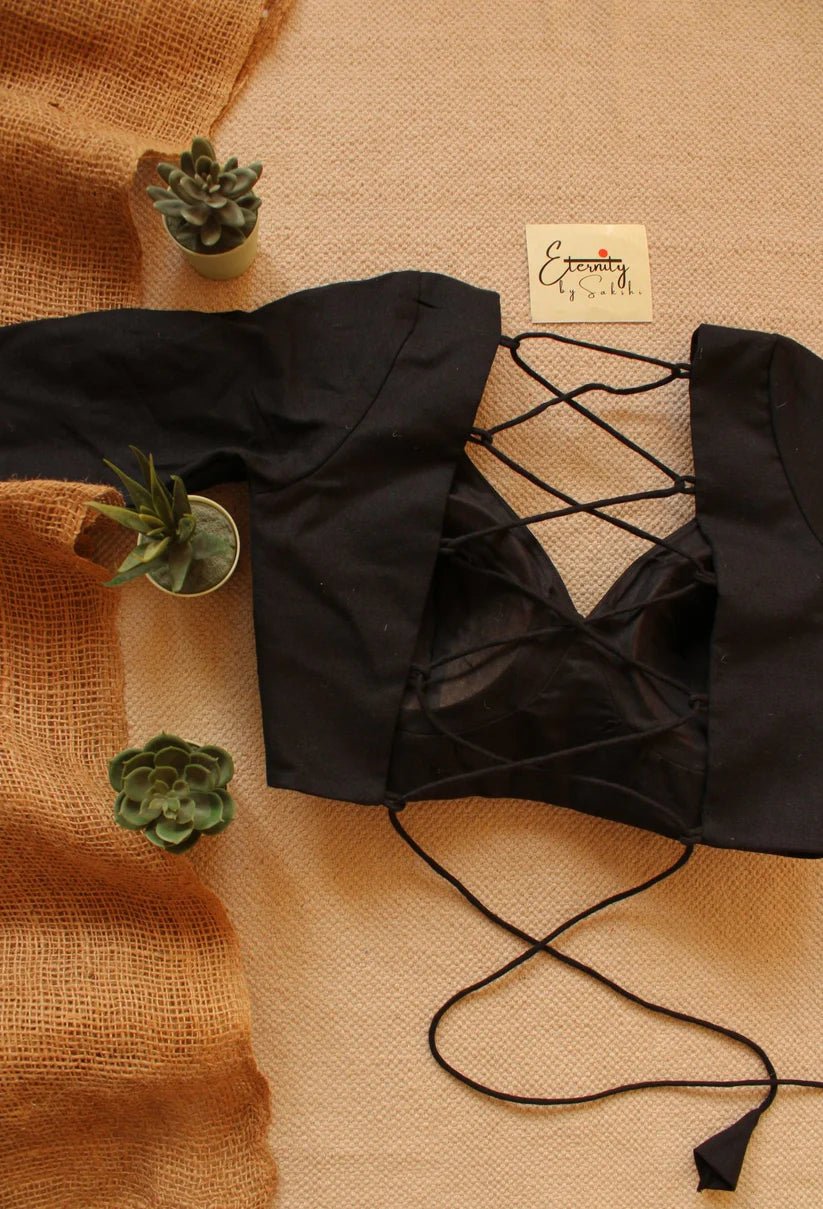 Red Silsila Saree + Black Backless Blouse Combo - Eternity by Sakshi