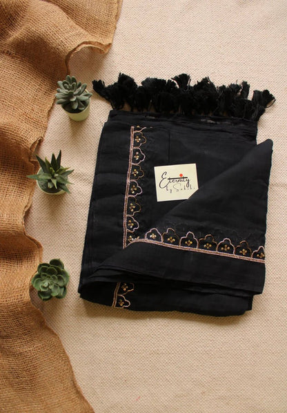 Black Noor Saree + Black Brocade Elastic Noorie Blouse Combo - Eternity by Sakshi