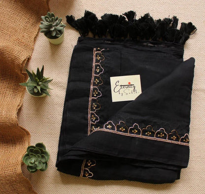 Black Noor Saree + Black Gulnaar Brocade Blouse Combo - Eternity by Sakshi