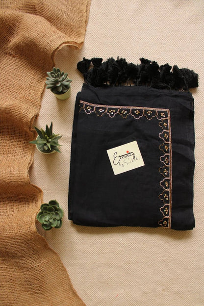 Black Noor Saree + Black Brocade Elastic Noorie Blouse Combo - Eternity by Sakshi