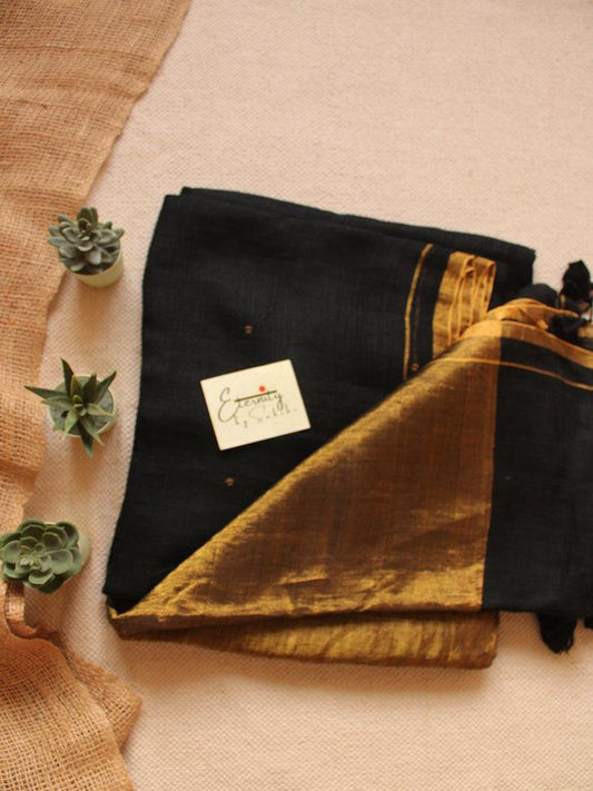 Black Raina Linen Saree - Eternity by Sakshi