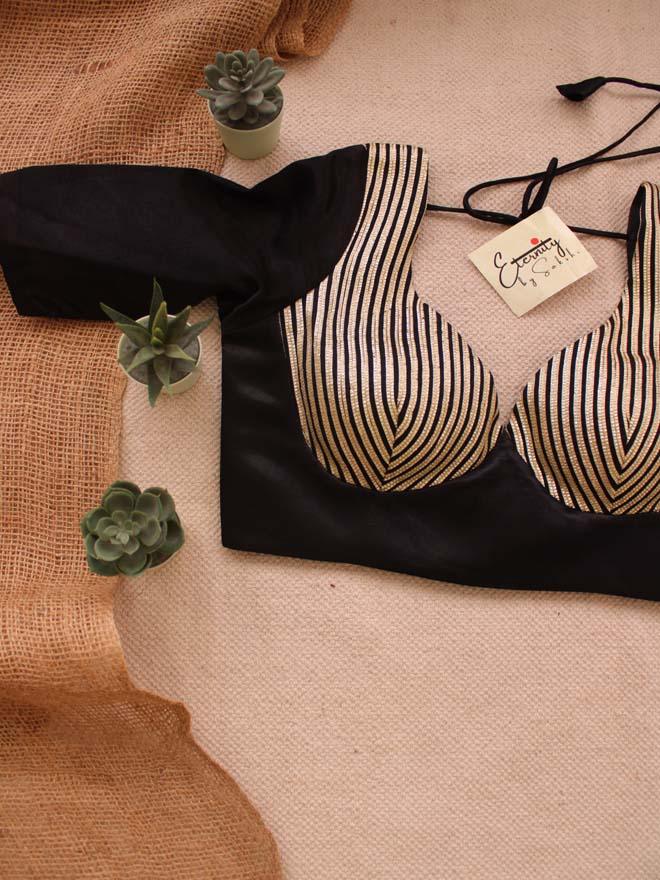 Black Striped Silk Blouse - Eternity by Sakshi