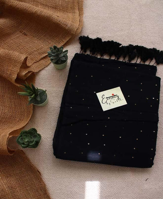 Black Tara Saree + Black Brocade Elastic Noorie Blouse Combo - Eternity by Sakshi