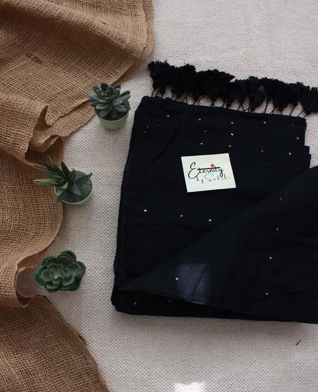 Black Tara Saree + Black Brocade Elastic Noorie Blouse Combo - Eternity by Sakshi