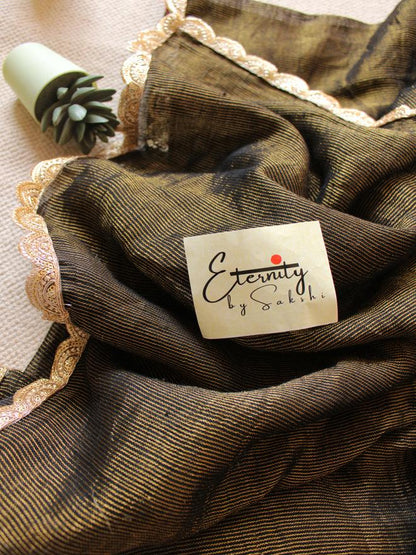 Black Thread of Zari Linen Saree - Eternity by Sakshi