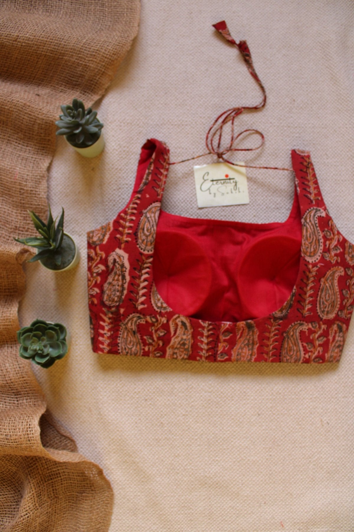Brick Red Blockprint Noorie Blouse - Eternity by Sakshi