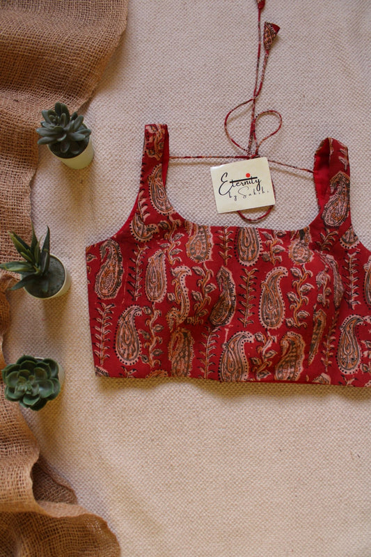 Brick Red Blockprint Noorie Blouse - Eternity by Sakshi