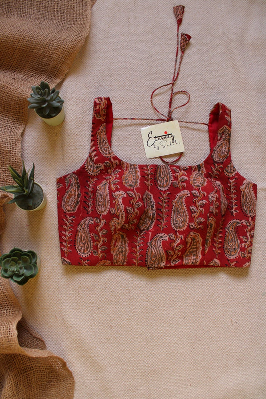 Brick Red Blockprint Noorie Blouse - Eternity by Sakshi