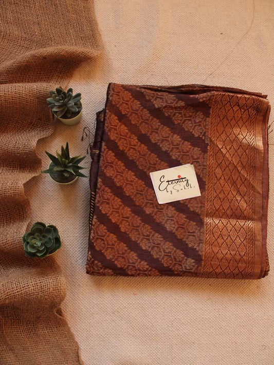 Brown Silk Linen Saree - Eternity by Sakshi