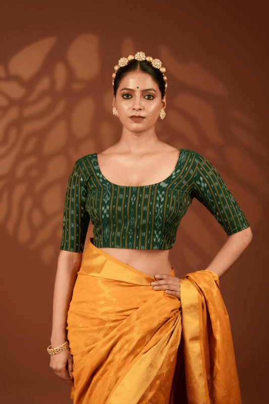 Green Ikat With Sleeves Blouse