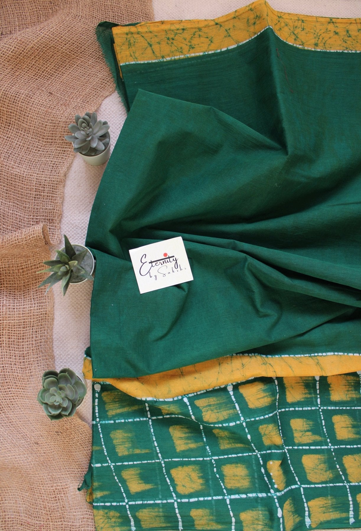 Green Batik Cotton Saree - Eternity by Sakshi