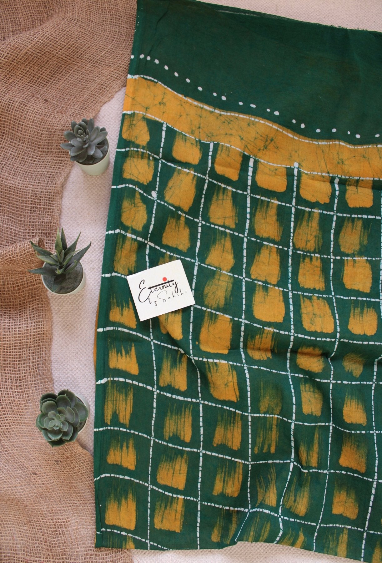 Green Batik Cotton Saree - Eternity by Sakshi