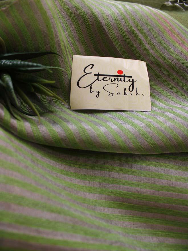 Green Half and Half Linen Saree - Eternity by Sakshi