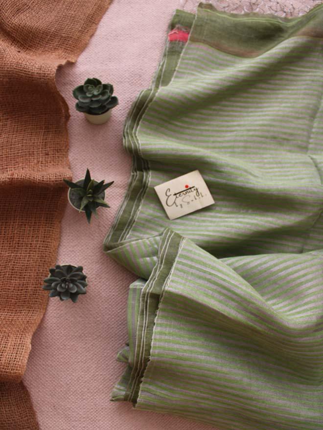 Green Half and Half Linen Saree - Eternity by Sakshi