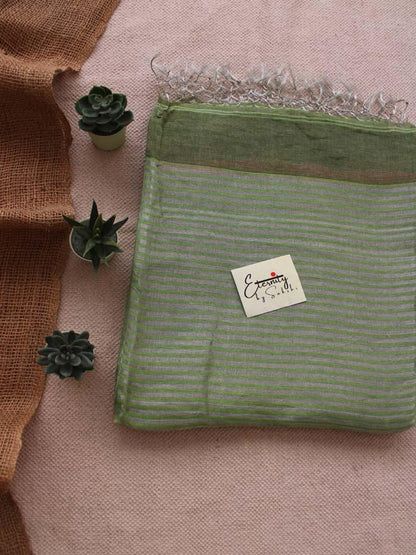 Green Half and Half Linen Saree - Eternity by Sakshi