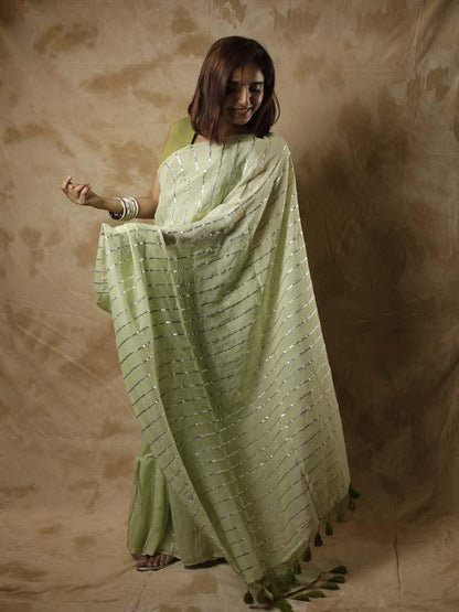 Green Rangrez Saree + Fuscia Noorie Blouse Combo - Eternity by Sakshi