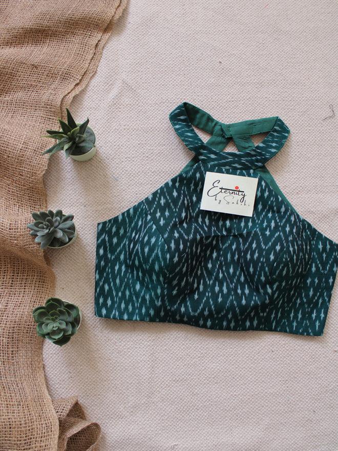 Green Silk Ikkat Blouse - Eternity by Sakshi